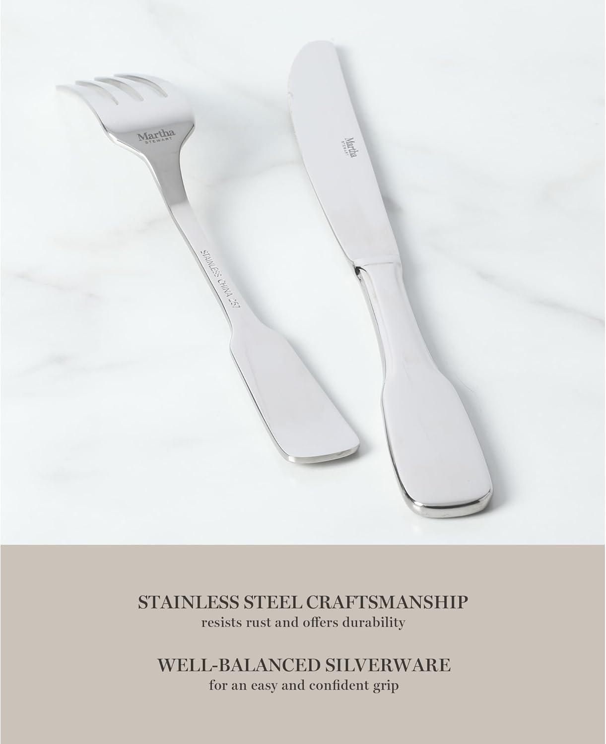 imageMartha Stewart Watercliffe 16 pc Flatware Set Stainless Steel wABS Handle Warm GreyHalsey Mirror Polish