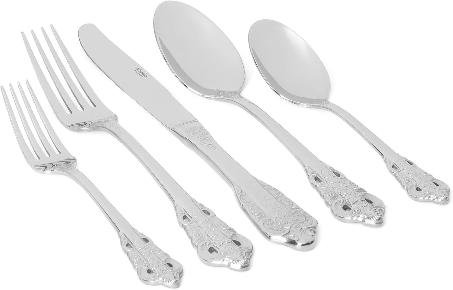 imageMartha Stewart Watercliffe 16 pc Flatware Set Stainless Steel wABS Handle Warm GreyPerrine Mirror Polish