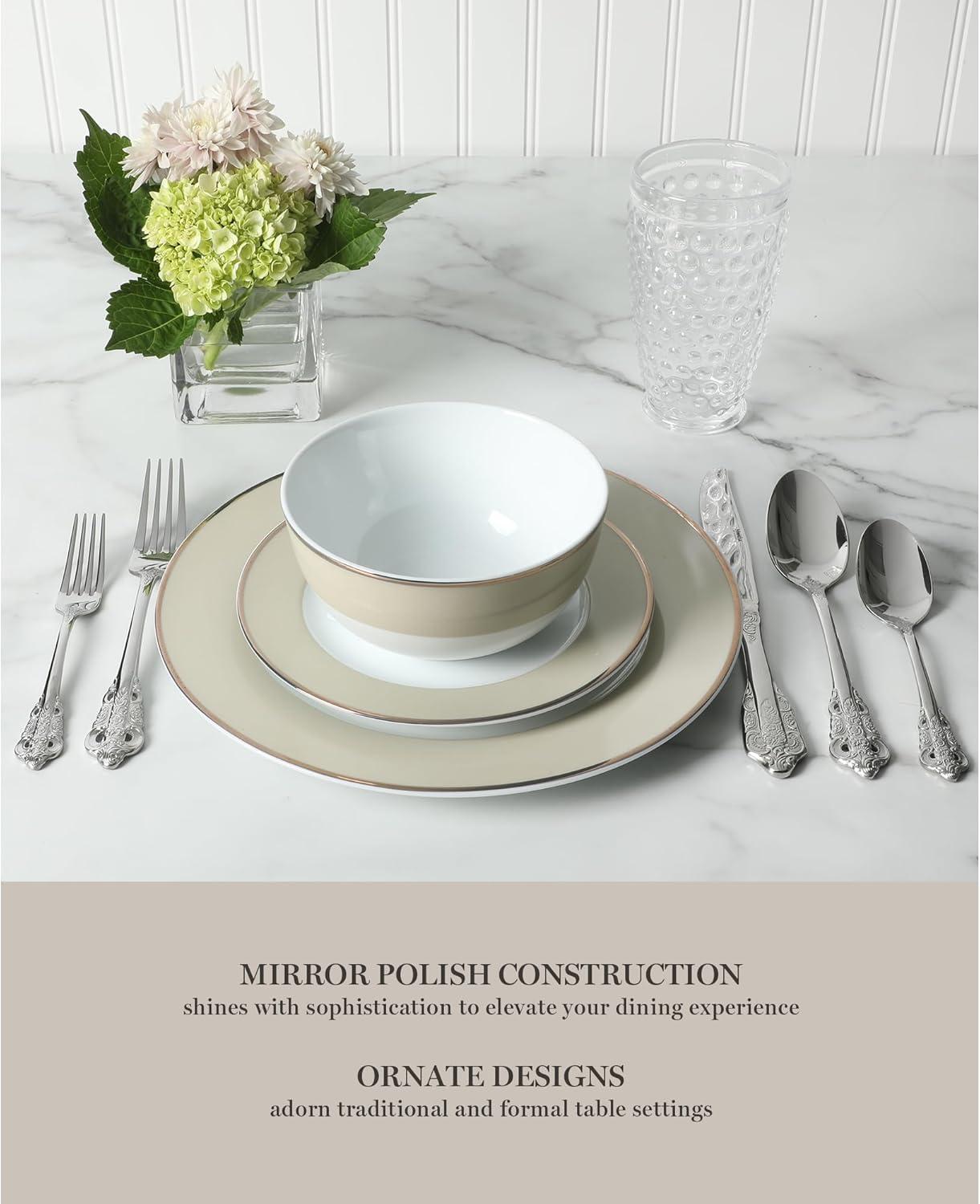 imageMartha Stewart Watercliffe 16 pc Flatware Set Stainless Steel wABS Handle Warm GreyPerrine Mirror Polish