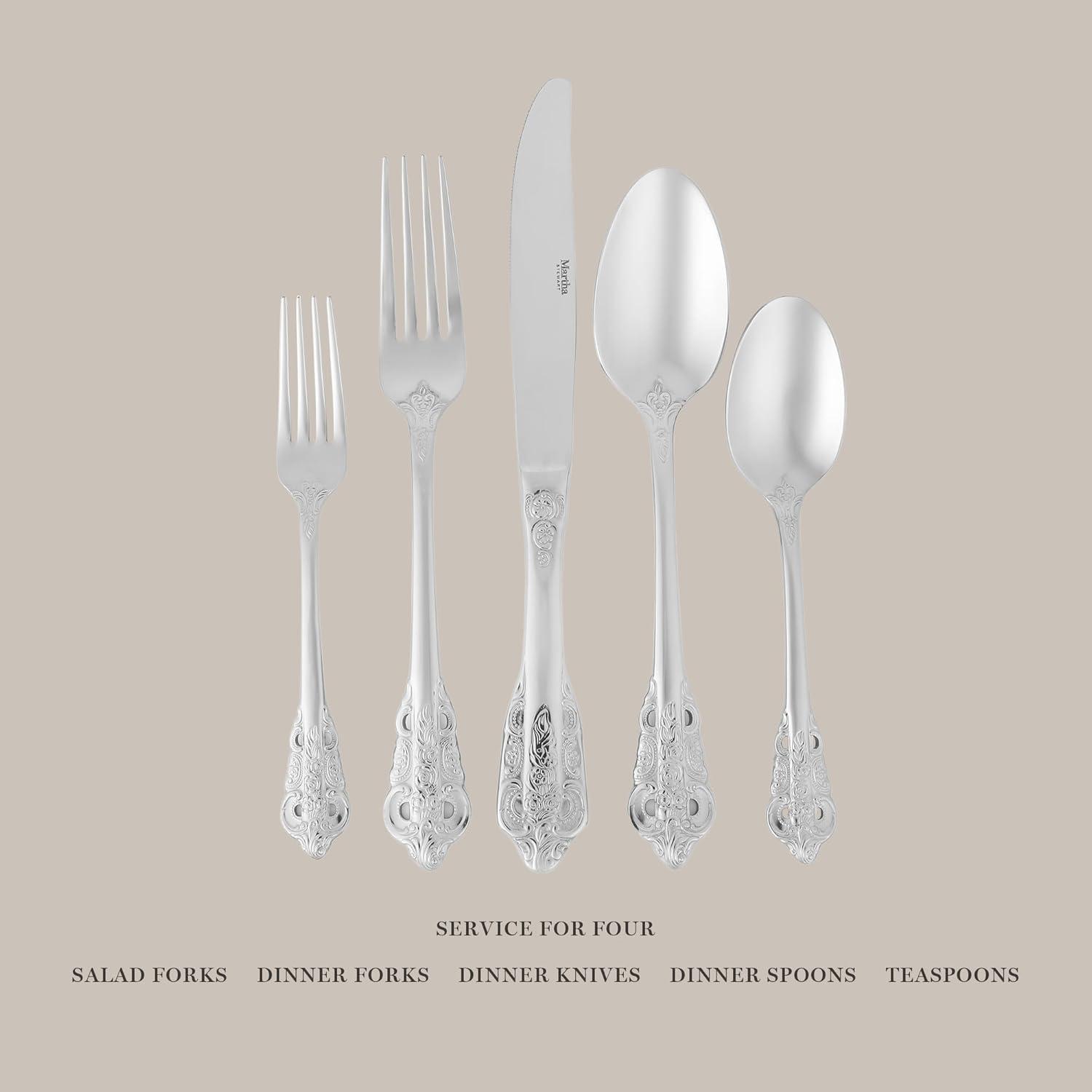 imageMartha Stewart Watercliffe 16 pc Flatware Set Stainless Steel wABS Handle Warm GreyPerrine Mirror Polish