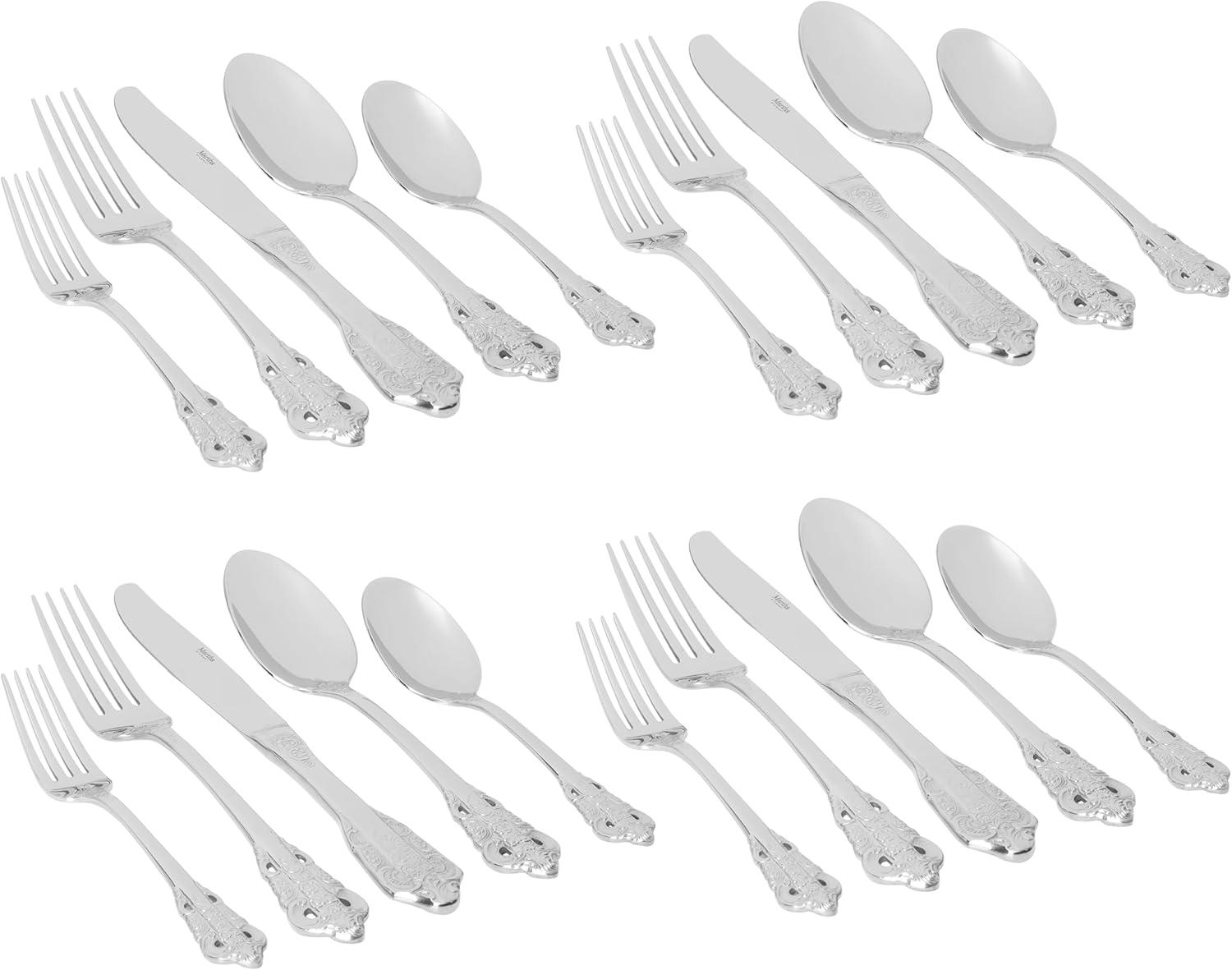 imageMartha Stewart Watercliffe 16 pc Flatware Set Stainless Steel wABS Handle Warm GreyPerrine Mirror Polish