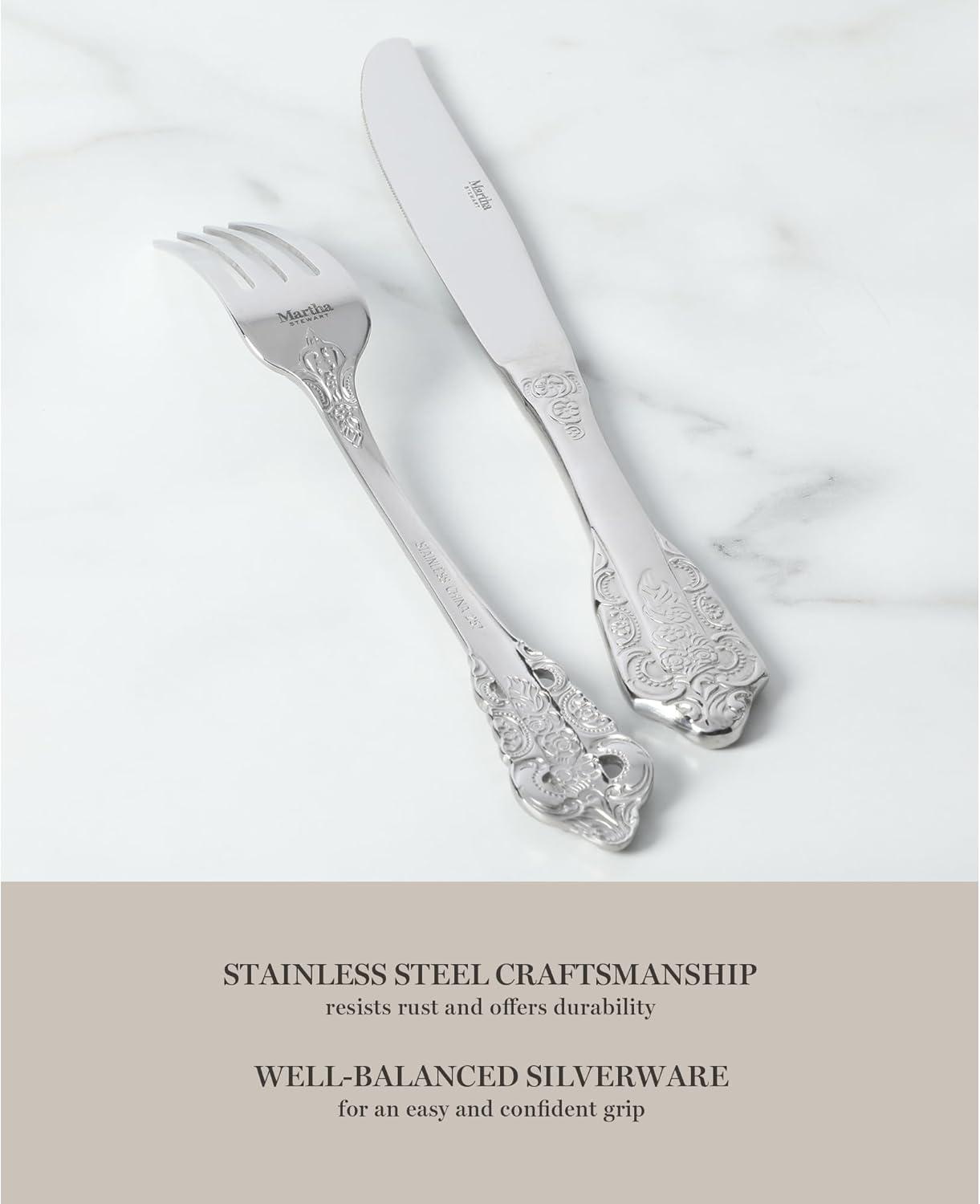 imageMartha Stewart Watercliffe 16 pc Flatware Set Stainless Steel wABS Handle Warm GreyPerrine Mirror Polish