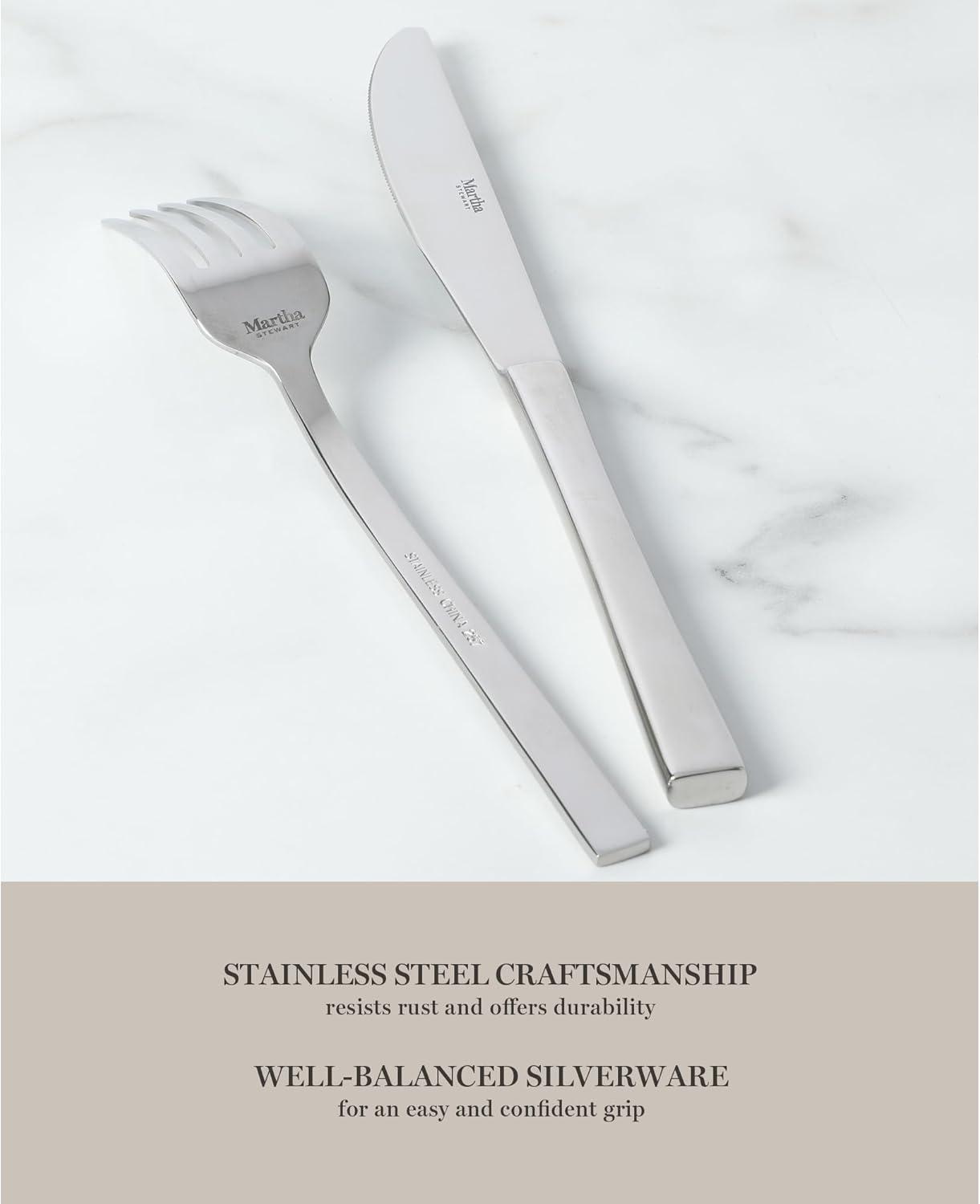 imageMartha Stewart Watercliffe 16 pc Flatware Set Stainless Steel wABS Handle Warm GreySouthland Mirror Polish