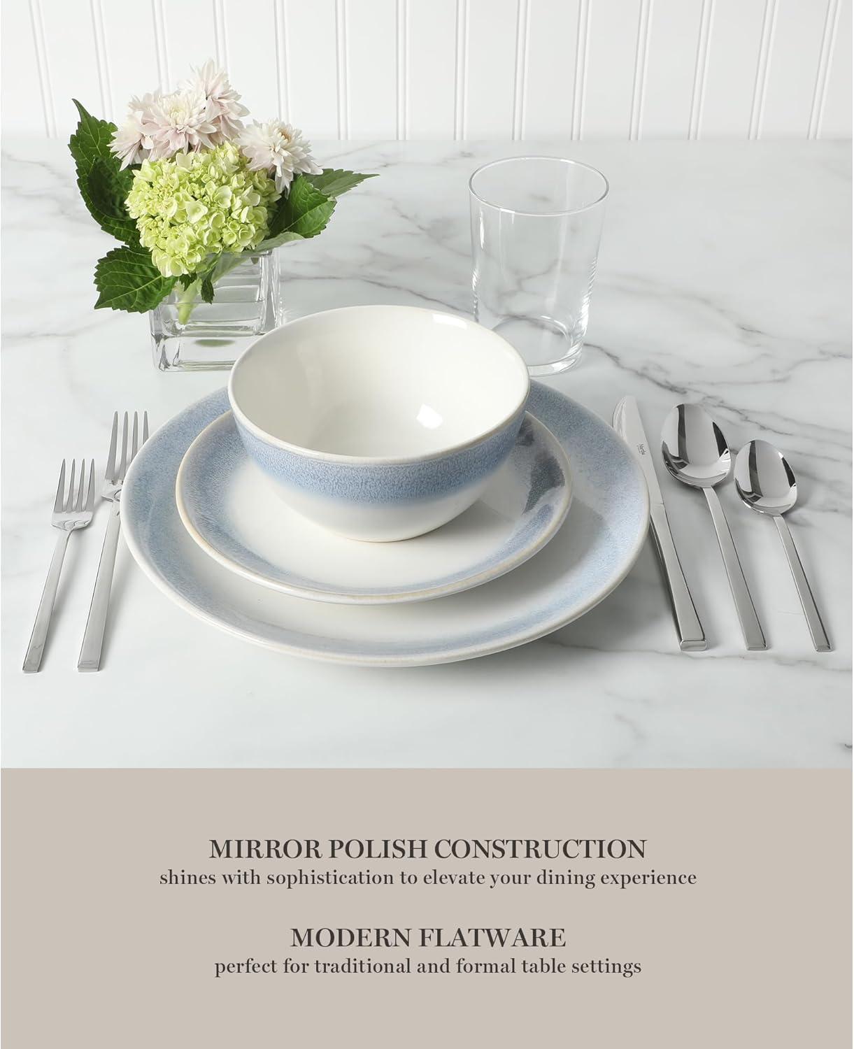 imageMartha Stewart Watercliffe 16 pc Flatware Set Stainless Steel wABS Handle Warm GreySouthland Mirror Polish