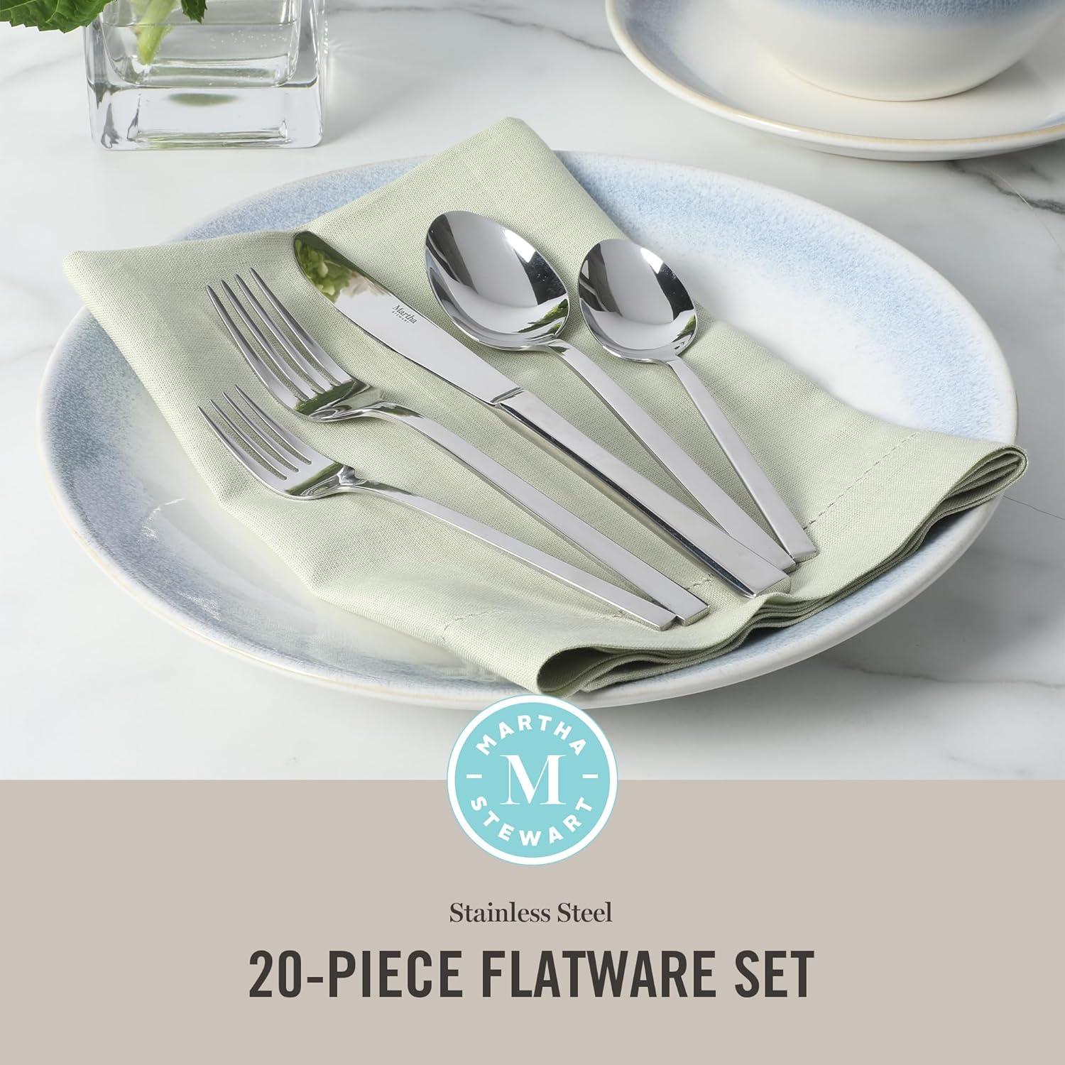 imageMartha Stewart Watercliffe 16 pc Flatware Set Stainless Steel wABS Handle Warm GreySouthland Mirror Polish