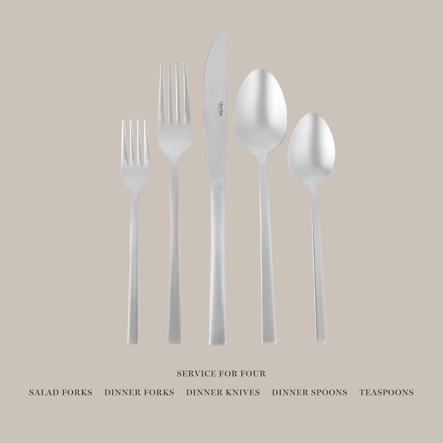 imageMartha Stewart Watercliffe 16 pc Flatware Set Stainless Steel wABS Handle Warm GreySouthland Mirror Polish