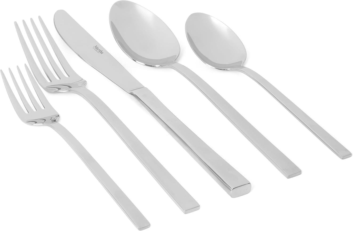 imageMartha Stewart Watercliffe 16 pc Flatware Set Stainless Steel wABS Handle Warm GreySouthland Mirror Polish
