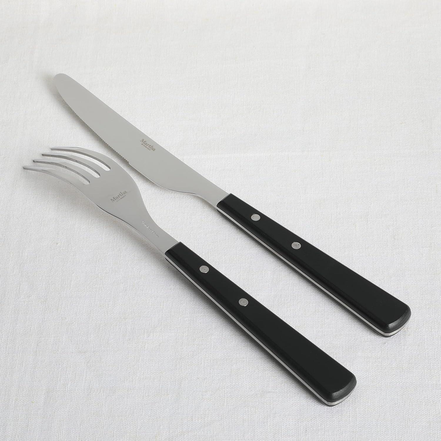 imageMartha Stewart Watercliffe 16 pc Flatware Set Stainless Steel wABS Handle Warm GreyWatercliffe Black