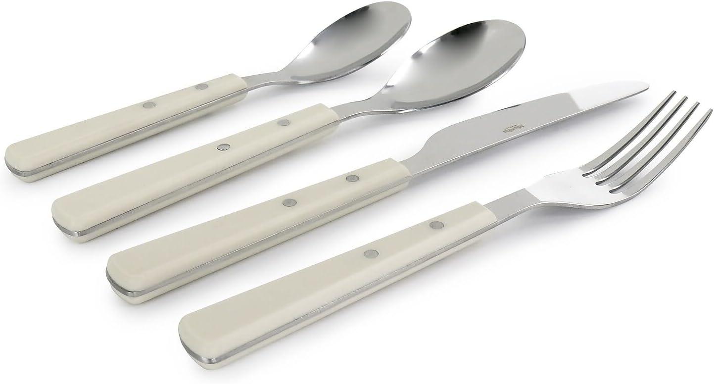 imageMartha Stewart Watercliffe 16 pc Flatware Set Stainless Steel wABS Handle Warm GreyWatercliffe Linen