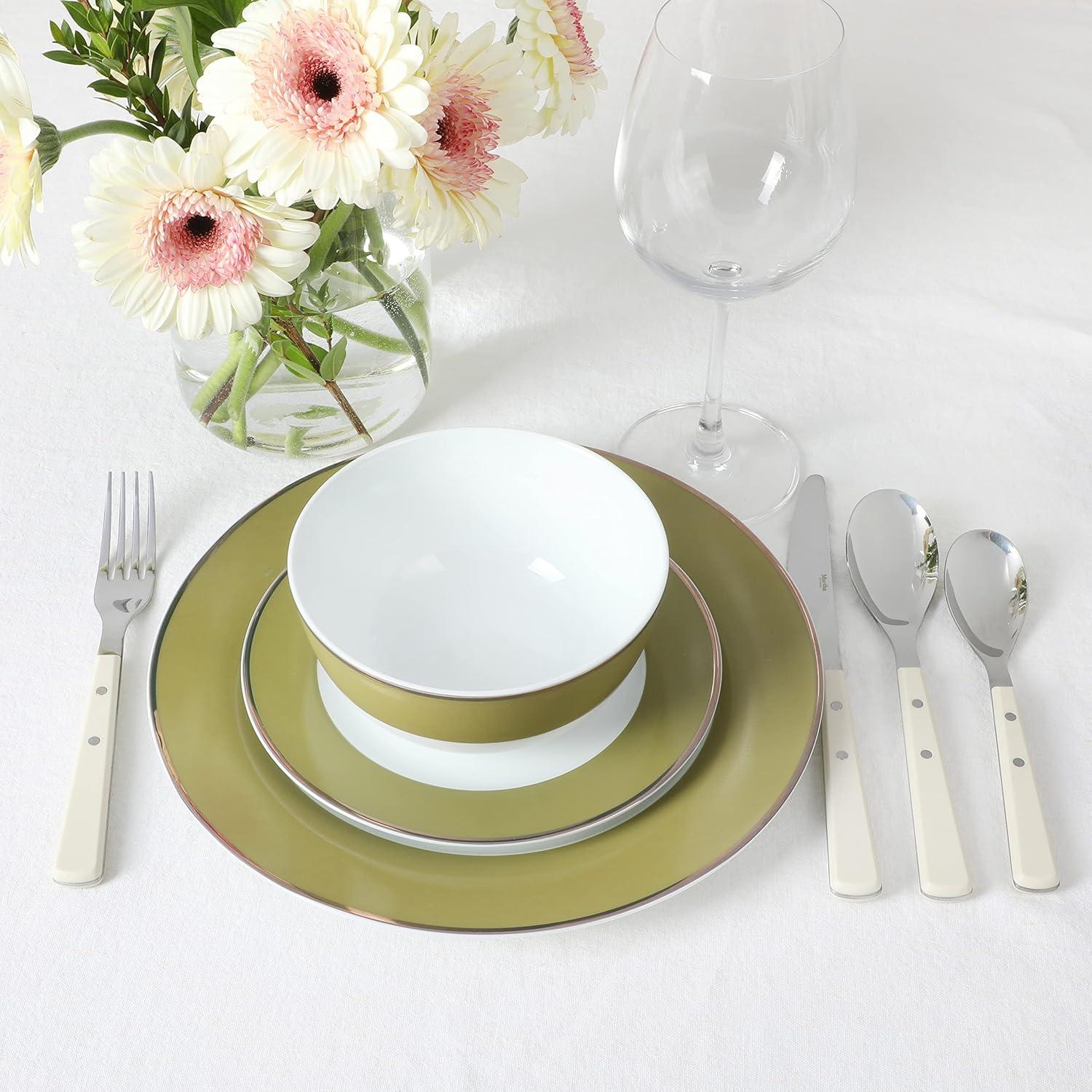 imageMartha Stewart Watercliffe 16 pc Flatware Set Stainless Steel wABS Handle Warm GreyWatercliffe Linen