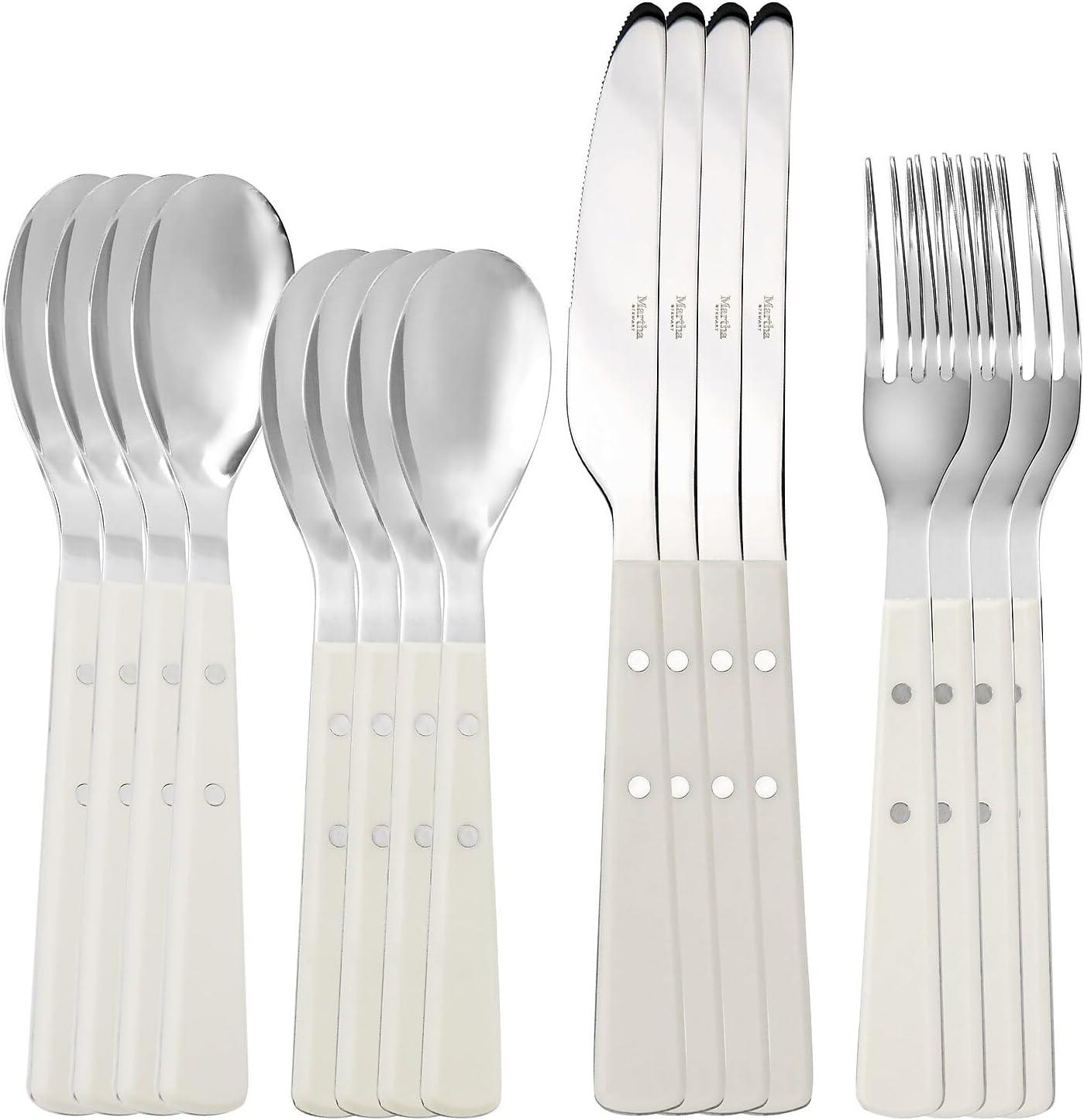 imageMartha Stewart Watercliffe 16 pc Flatware Set Stainless Steel wABS Handle Warm GreyWatercliffe Linen
