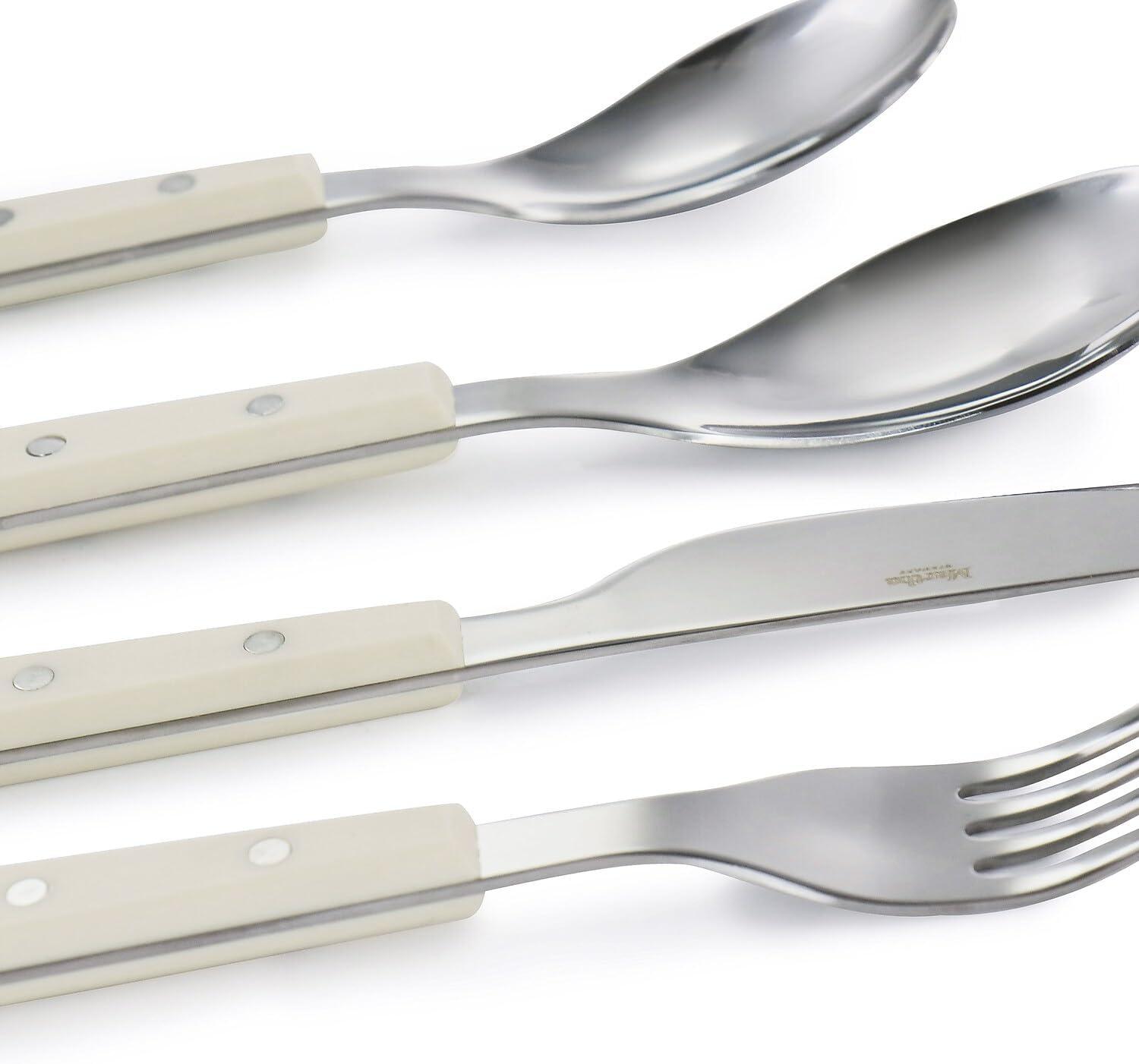 imageMartha Stewart Watercliffe 16 pc Flatware Set Stainless Steel wABS Handle Warm GreyWatercliffe Linen