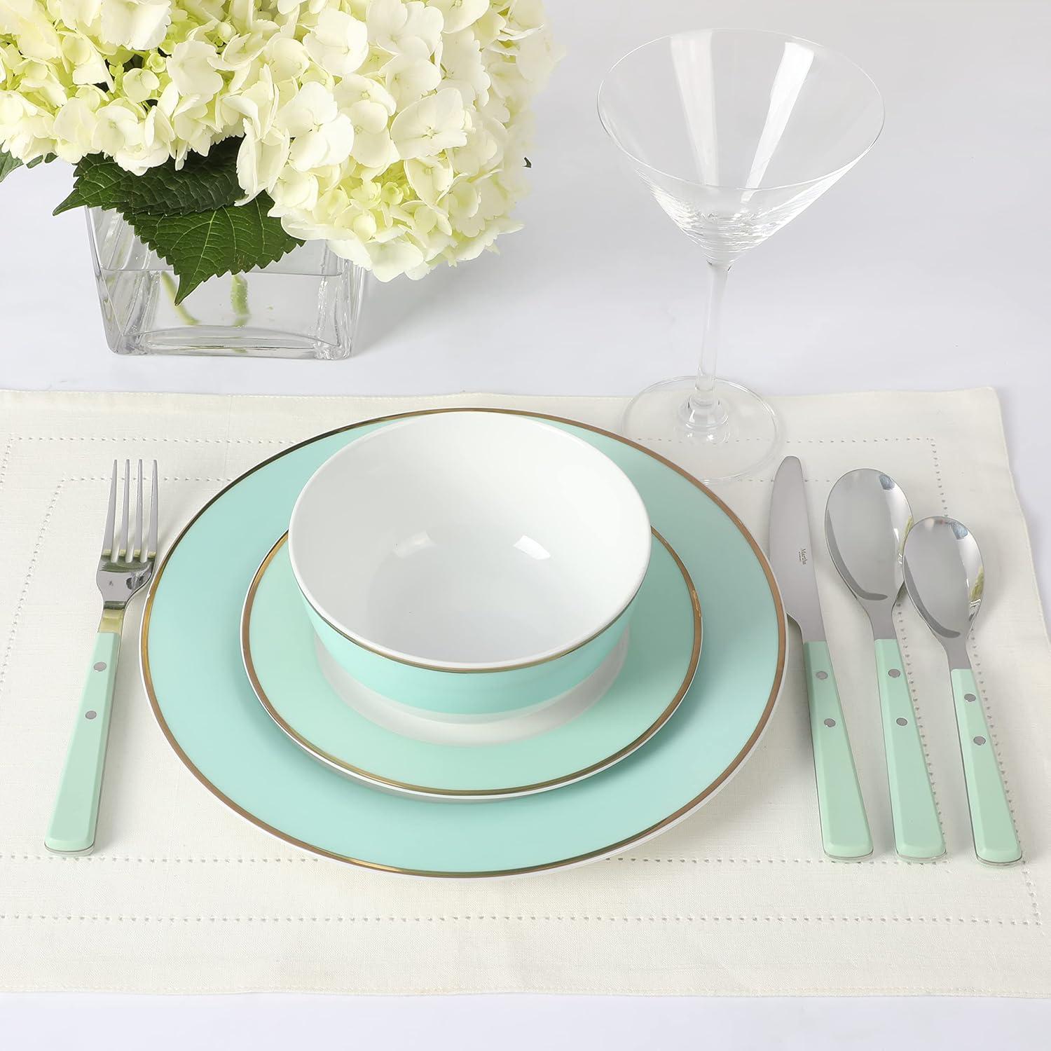 imageMartha Stewart Watercliffe 16 pc Flatware Set Stainless Steel wABS Handle Warm GreyWatercliffe Martha Blue