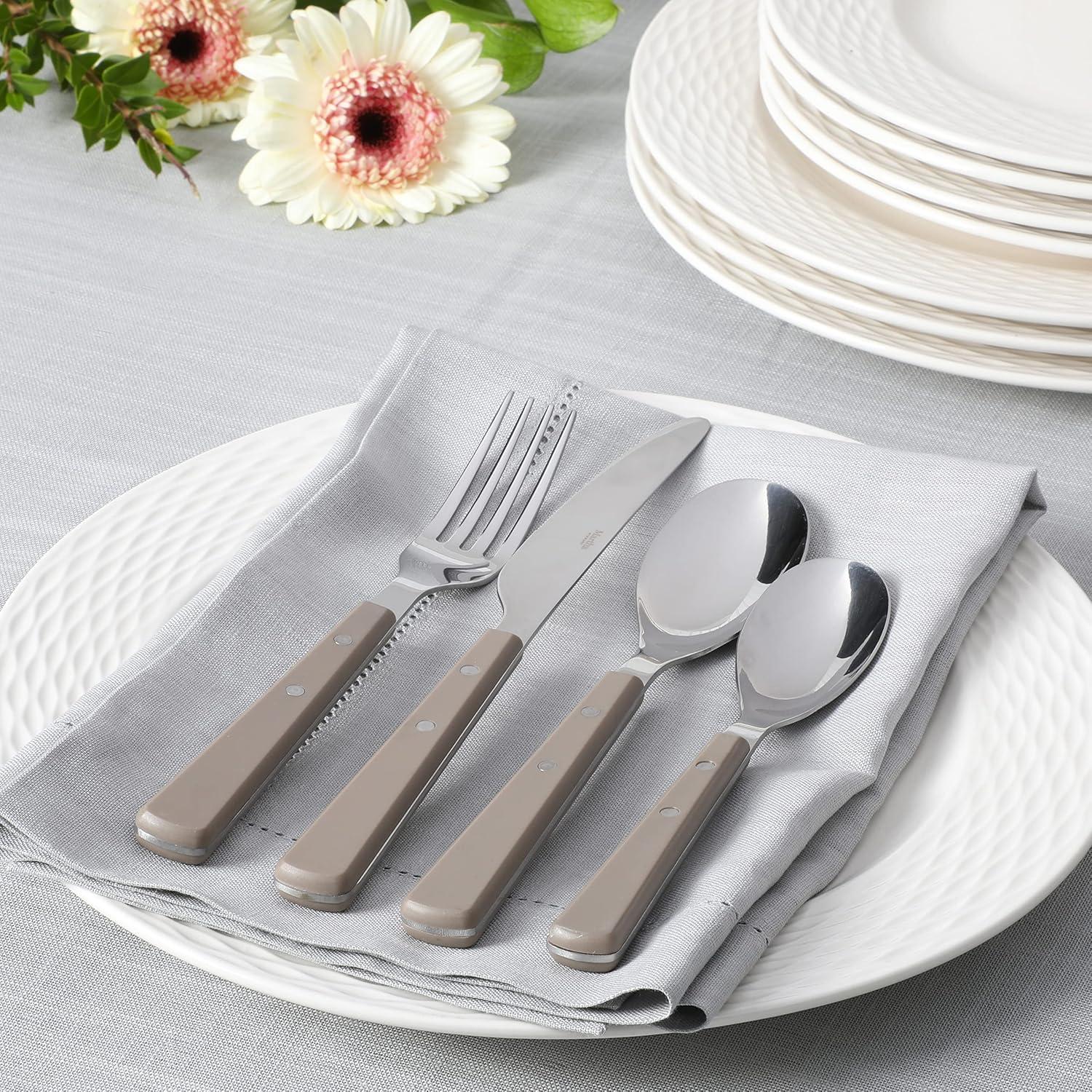imageMartha Stewart Watercliffe 16 pc Flatware Set Stainless Steel wABS Handle Warm GreyWatercliffe Warm Grey
