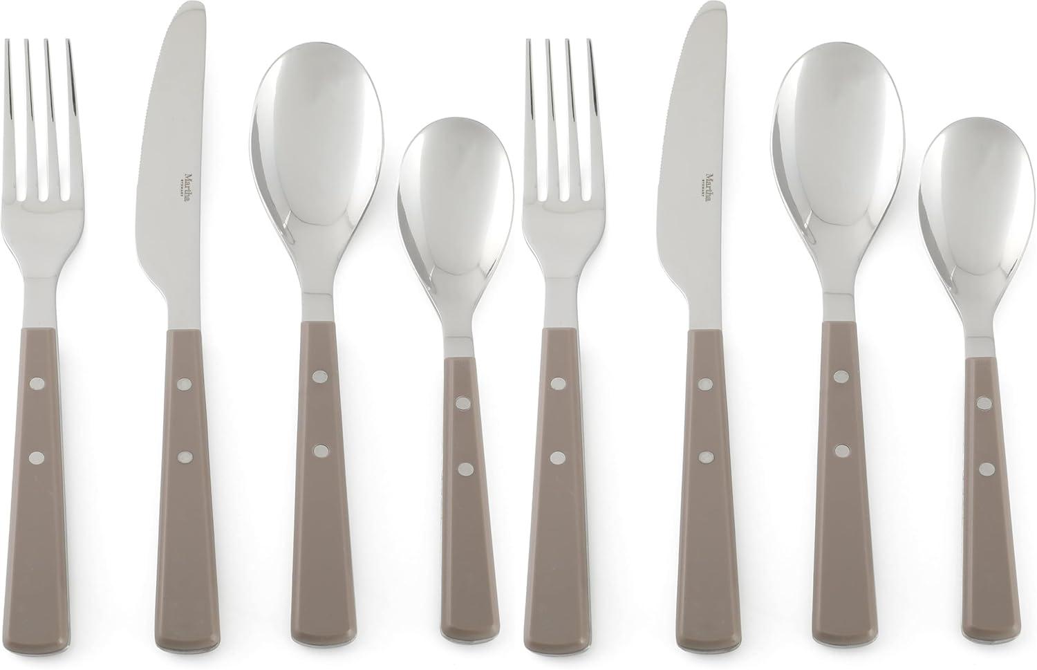 imageMartha Stewart Watercliffe 16 pc Flatware Set Stainless Steel wABS Handle Warm GreyWatercliffe Warm Grey