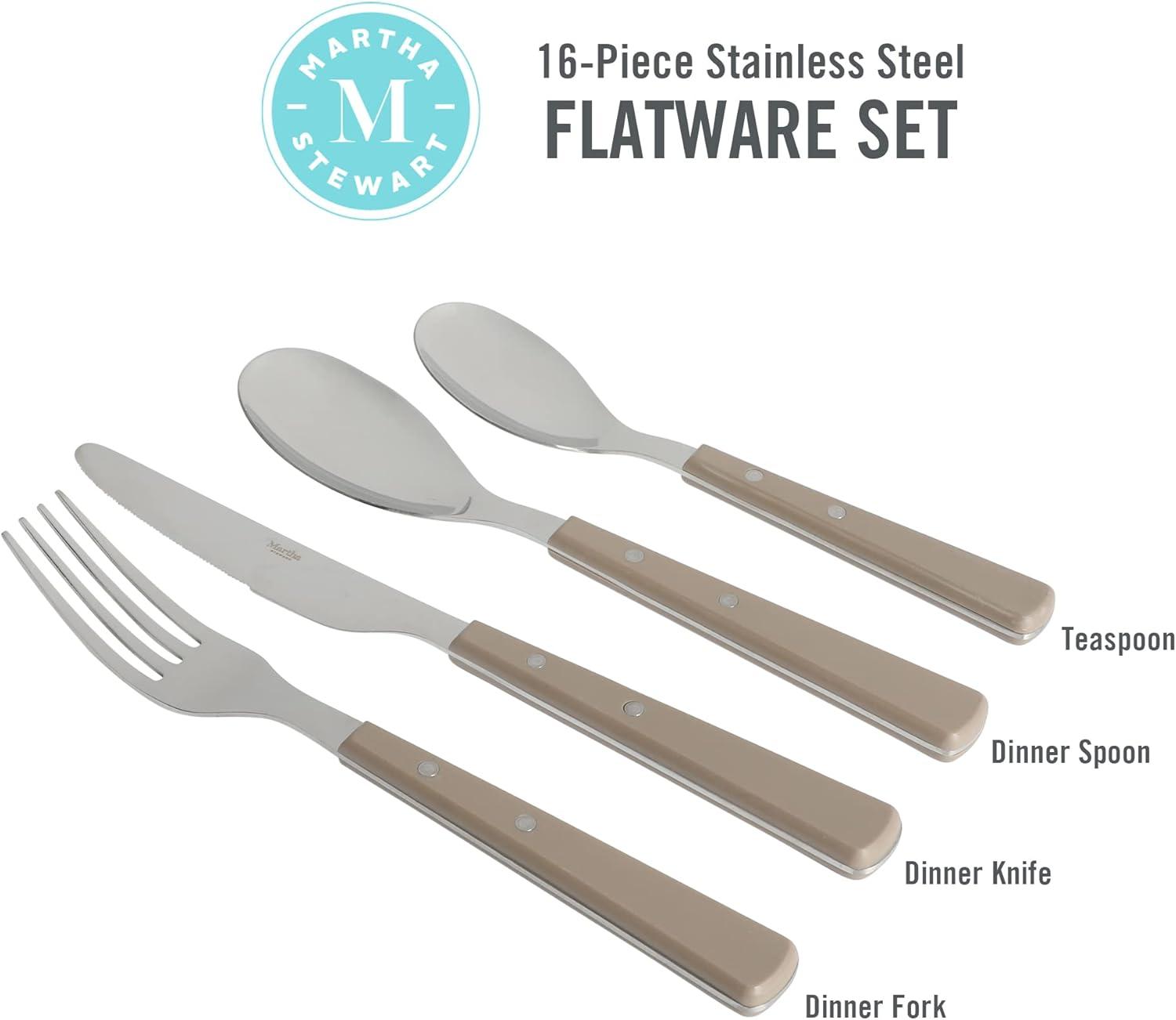imageMartha Stewart Watercliffe 16 pc Flatware Set Stainless Steel wABS Handle Warm GreyWatercliffe Warm Grey