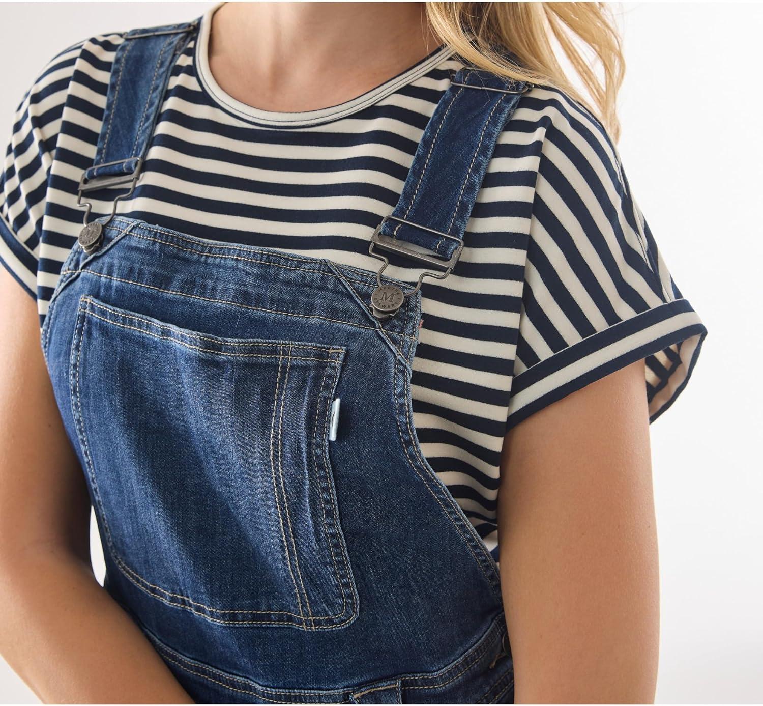 imageMartha Stewart Womens Garden Shortall Stretchy Denim Bib Shorts Casual Summer Romper Utility DungareesVintage Wash