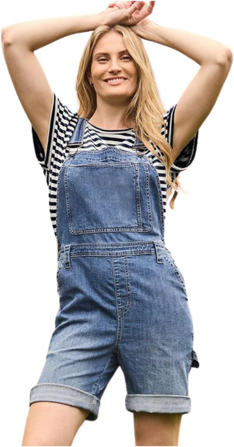 imageMartha Stewart Womens Garden Shortall Stretchy Denim Bib Shorts Casual Summer Romper Utility DungareesVintage Wash