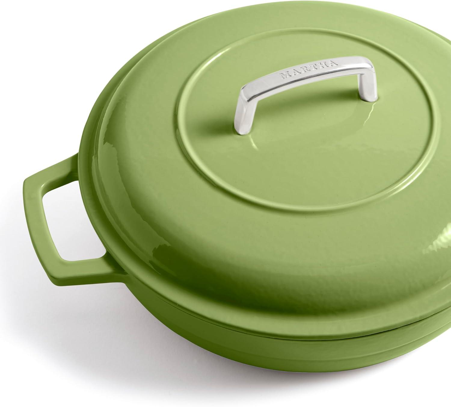 imageMartha by Martha Stewart 5 QT European Enameled Cast Iron Dutch Oven wLid CobblestoneBay Leaf