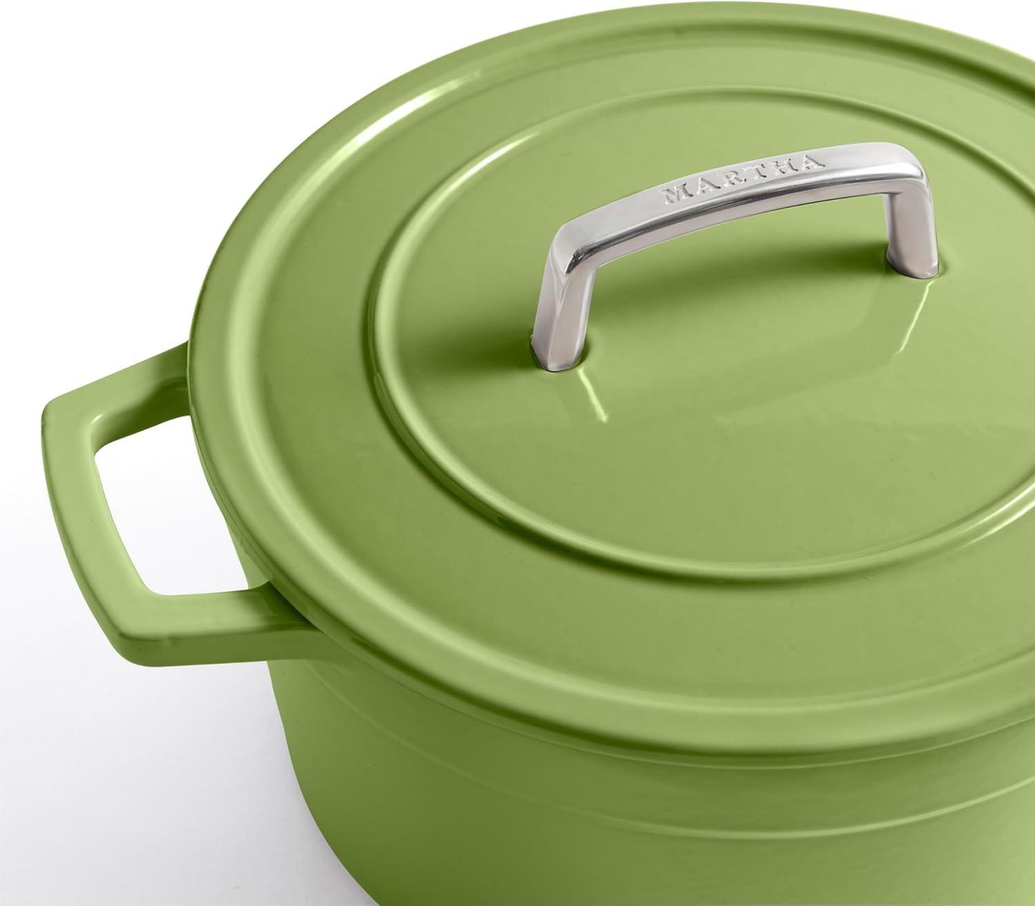 imageMartha by Martha Stewart 5 QT European Enameled Cast Iron Dutch Oven wLid CobblestoneBay Leaf