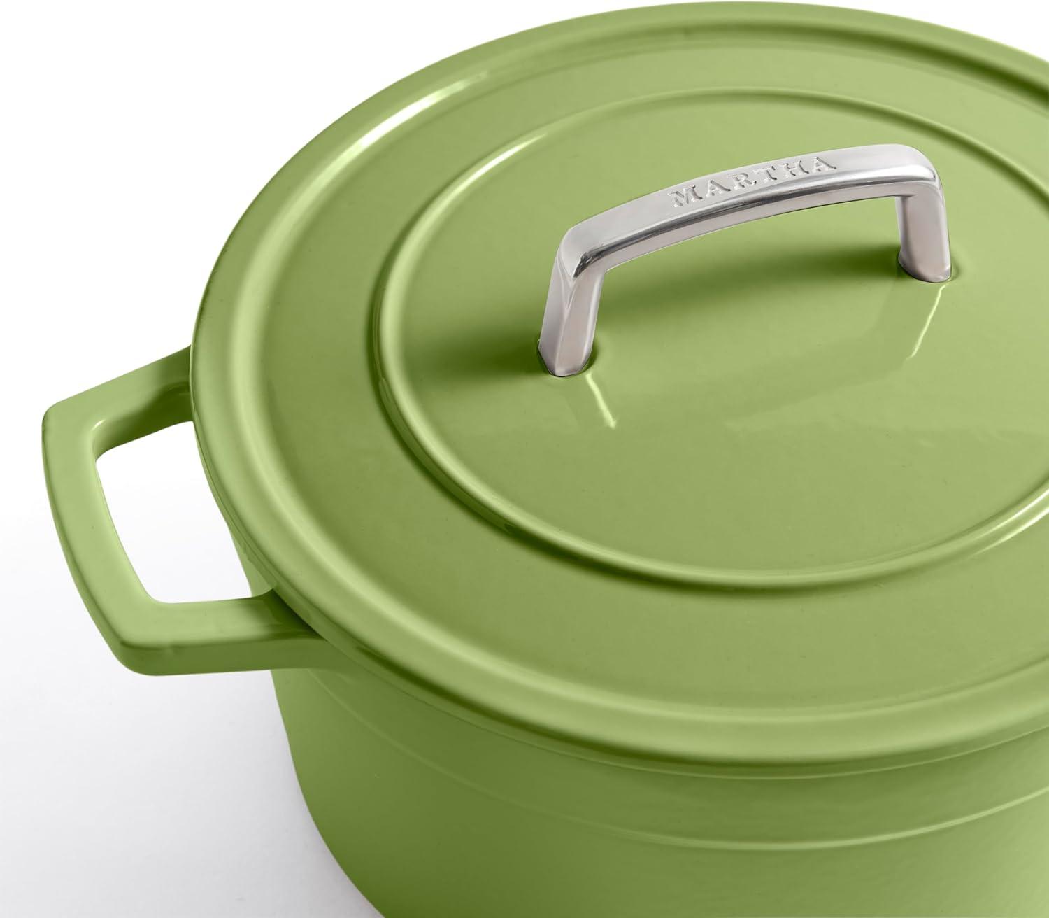 imageMartha by Martha Stewart 5 QT European Enameled Cast Iron Dutch Oven wLid CobblestoneBay Leaf