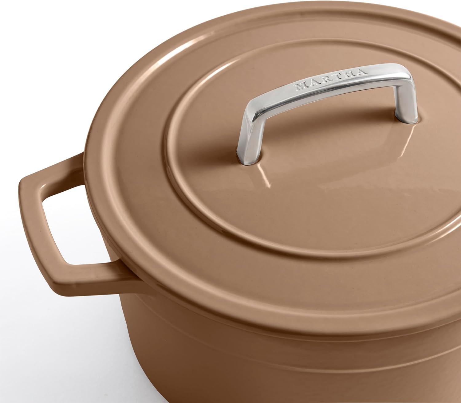 imageMartha by Martha Stewart 5 QT European Enameled Cast Iron Dutch Oven wLid CobblestoneGanache