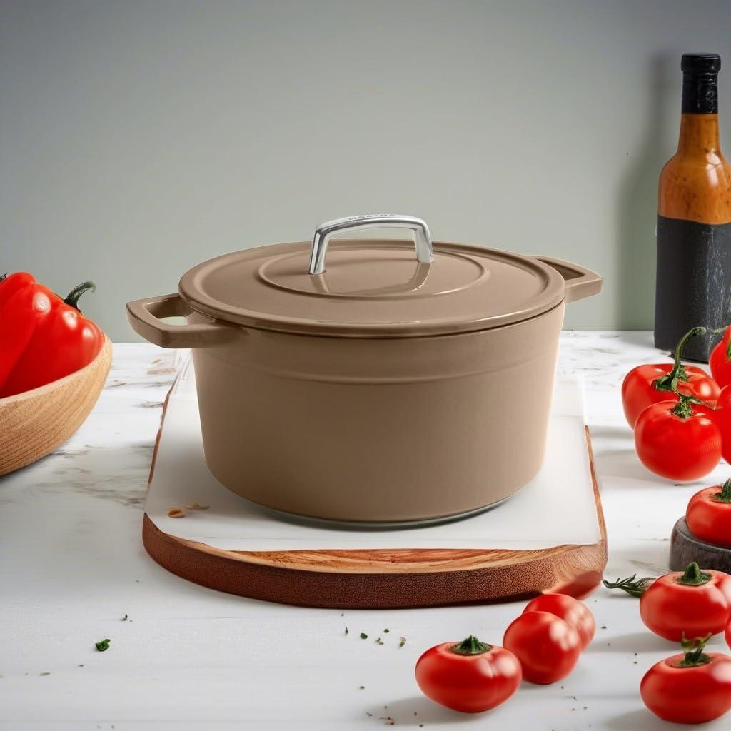 imageMartha by Martha Stewart 5 QT European Enameled Cast Iron Dutch Oven wLid CobblestoneGanache