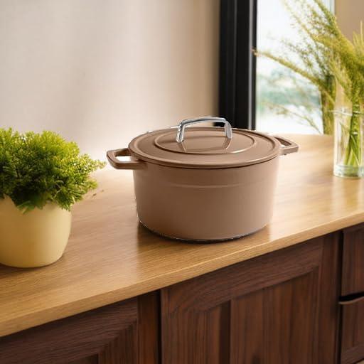 imageMartha by Martha Stewart 5 QT European Enameled Cast Iron Dutch Oven wLid CobblestoneGanache