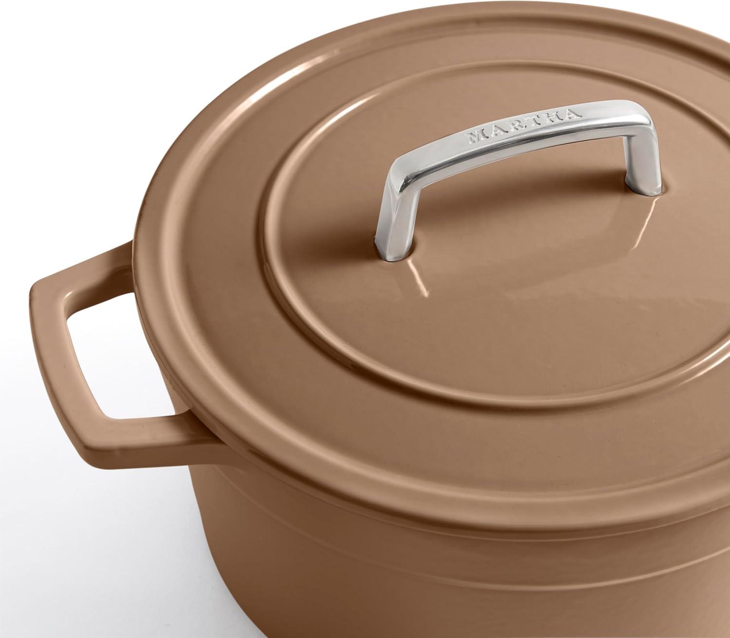 imageMartha by Martha Stewart 5 QT European Enameled Cast Iron Dutch Oven wLid CobblestoneGanache