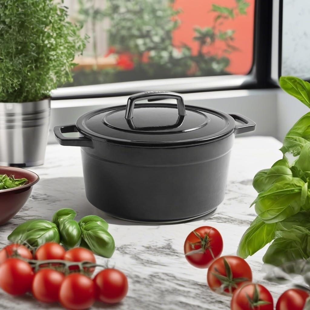 imageMartha by Martha Stewart 5 QT European Enameled Cast Iron Dutch Oven wLid CobblestoneObsidian