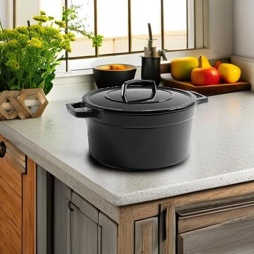 imageMartha by Martha Stewart 5 QT European Enameled Cast Iron Dutch Oven wLid CobblestoneObsidian