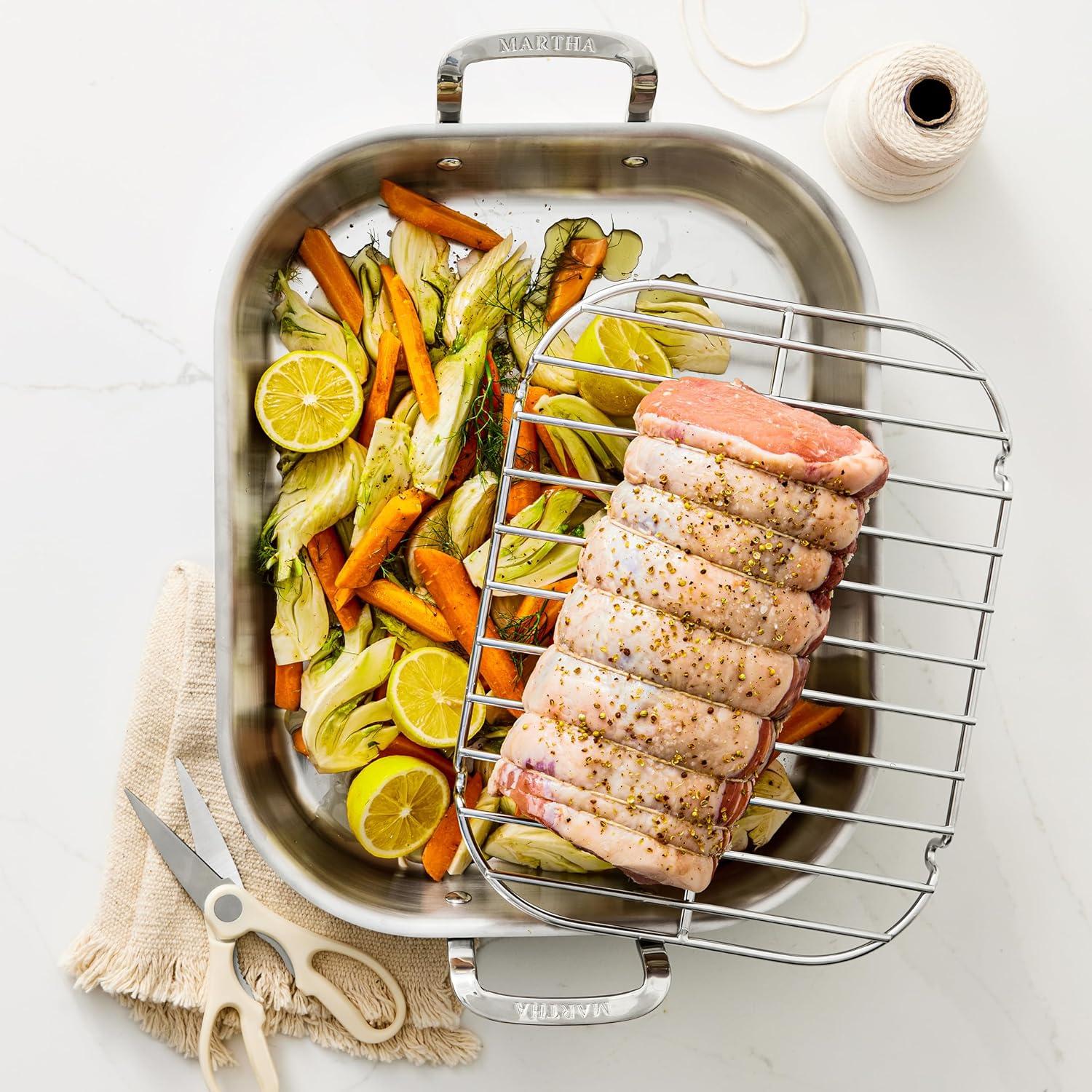 imageMartha by Martha Stewart Triply Stainless Steel 16 Roasting Pan wFlat RackStainless Steel