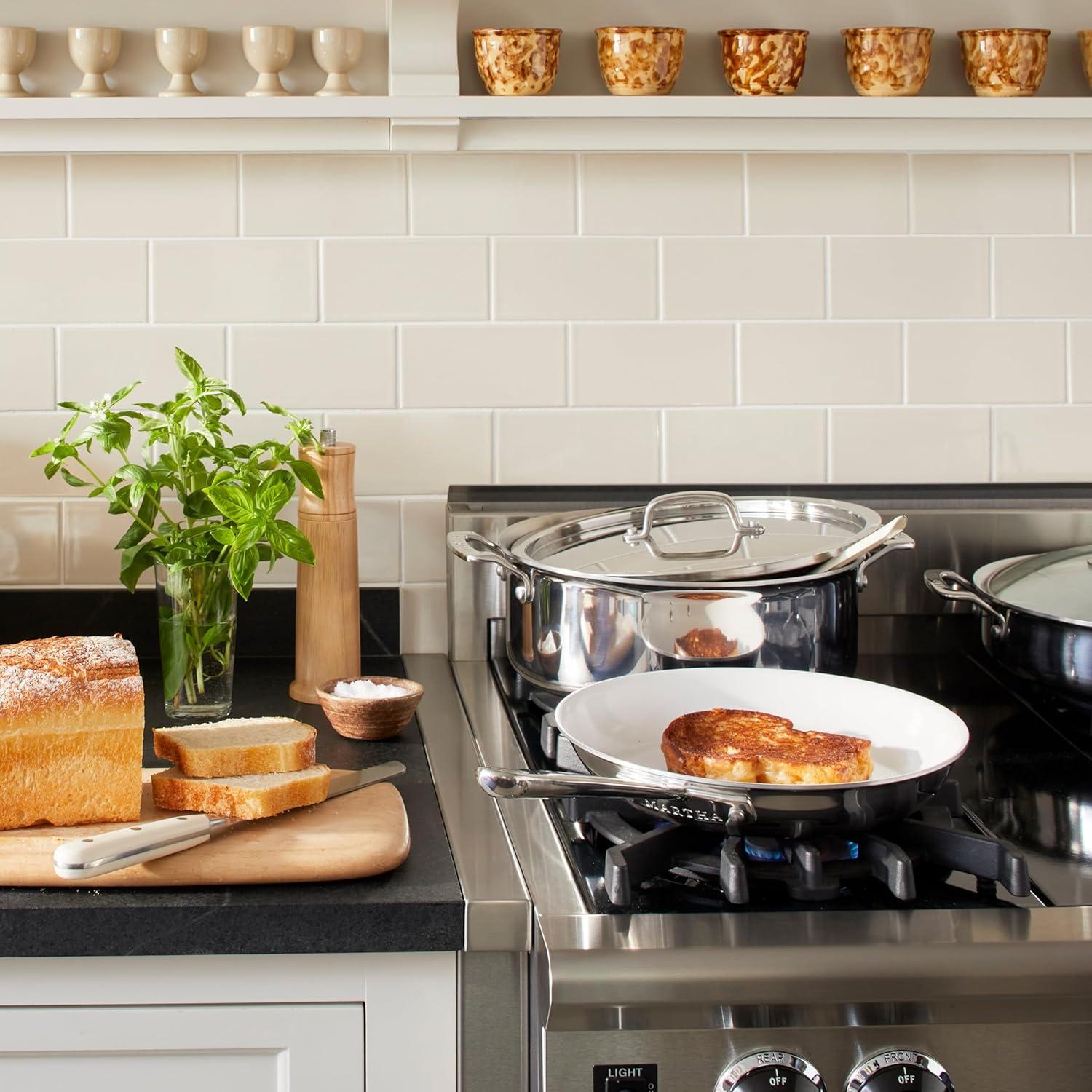 imageMartha by Martha Stewart Triply Stainless Steel 16 Roasting Pan wFlat RackStainless w Ceramic Interior