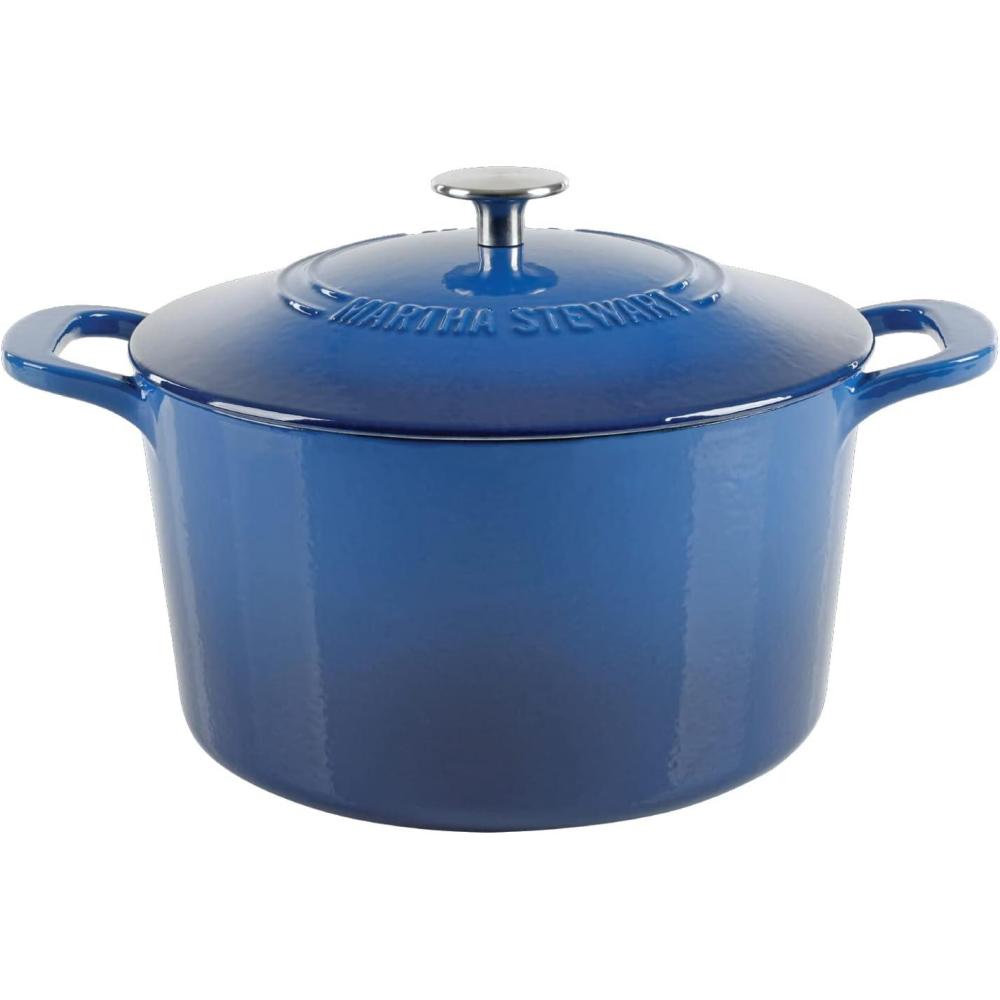 imageMARTHA STEWART Gatwick 7Quart Enamel Cast Iron Dutch Oven Martha Blue Durable HeavyDuty Dutch Oven for Slow Cooking Braising amp BakingClassic Blue