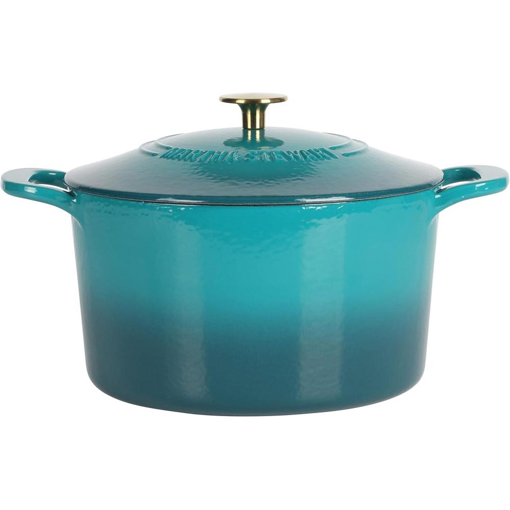 imageMARTHA STEWART Gatwick 7Quart Enamel Cast Iron Dutch Oven Martha Blue Durable HeavyDuty Dutch Oven for Slow Cooking Braising amp BakingEmerald Ombre