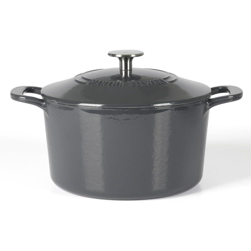 imageMARTHA STEWART Gatwick 7Quart Enamel Cast Iron Dutch Oven Martha Blue Durable HeavyDuty Dutch Oven for Slow Cooking Braising amp BakingGray