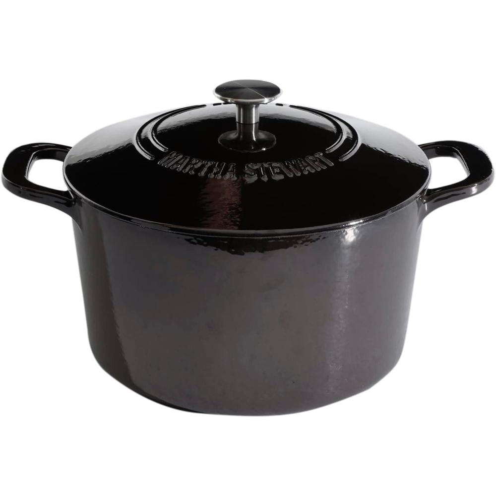 imageMARTHA STEWART Gatwick 7Quart Enamel Cast Iron Dutch Oven Martha Blue Durable HeavyDuty Dutch Oven for Slow Cooking Braising amp BakingGun Metal Gray