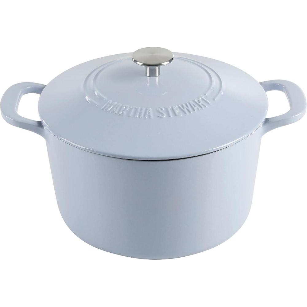imageMARTHA STEWART Gatwick 7Quart Enamel Cast Iron Dutch Oven Martha Blue Durable HeavyDuty Dutch Oven for Slow Cooking Braising amp BakingLavender