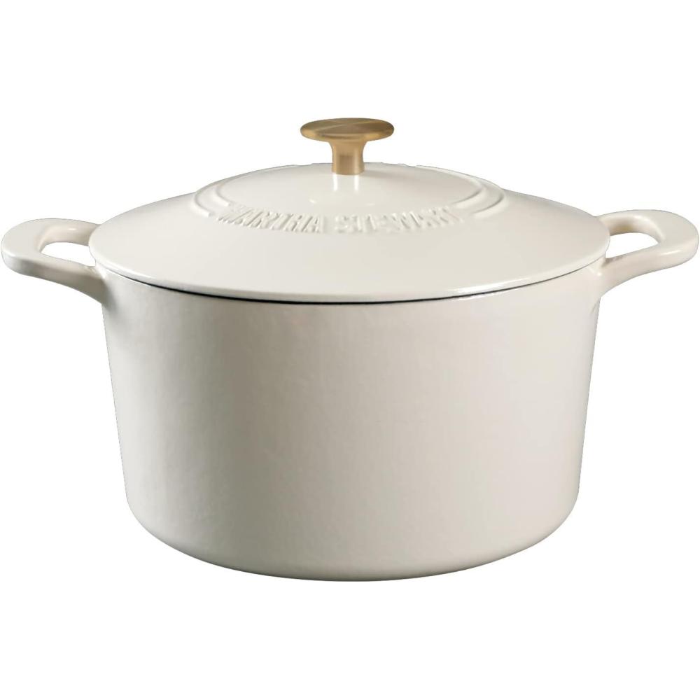 imageMARTHA STEWART Gatwick 7Quart Enamel Cast Iron Dutch Oven  Martha Blue  Durable HeavyDuty Dutch Oven for Slow Cooking Braising amp BakingLinen w Gold Knob