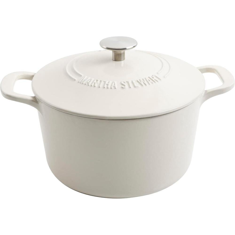 imageMARTHA STEWART Gatwick 7Quart Enamel Cast Iron Dutch Oven  Martha Blue  Durable HeavyDuty Dutch Oven for Slow Cooking Braising amp BakingLinen w Silver Knob
