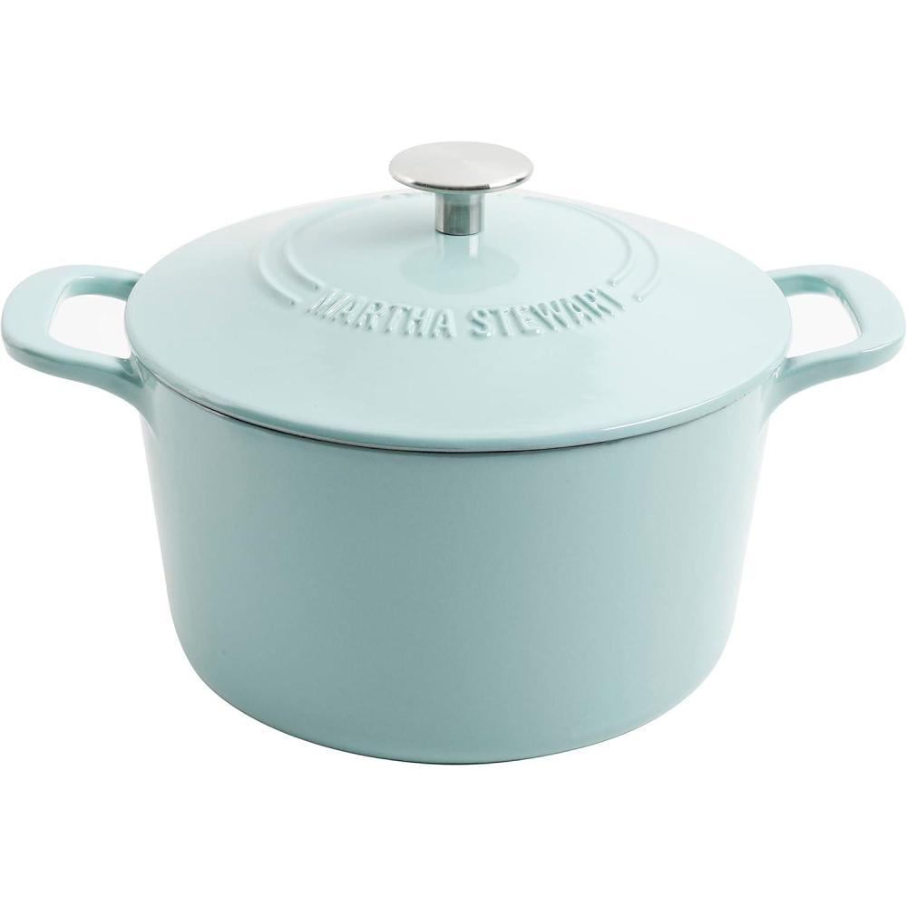 imageMARTHA STEWART Gatwick 7Quart Enamel Cast Iron Dutch Oven Martha Blue Durable HeavyDuty Dutch Oven for Slow Cooking Braising amp BakingMartha Blue