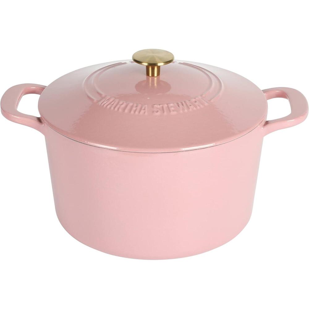 imageMARTHA STEWART Gatwick 7Quart Enamel Cast Iron Dutch Oven Martha Blue Durable HeavyDuty Dutch Oven for Slow Cooking Braising amp BakingPink
