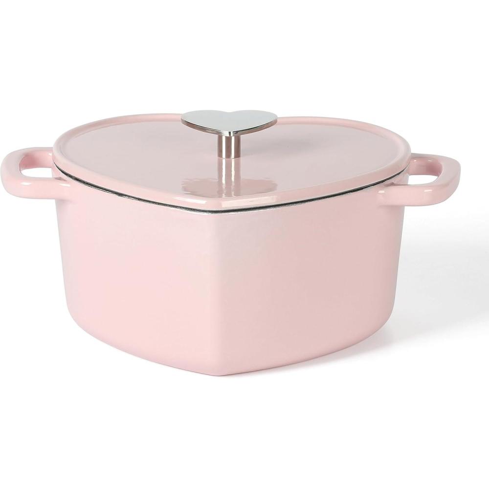 imageMARTHA STEWART Gatwick 7Quart Enamel Cast Iron Dutch Oven Martha Blue Durable HeavyDuty Dutch Oven for Slow Cooking Braising amp BakingPink Heart Shaped