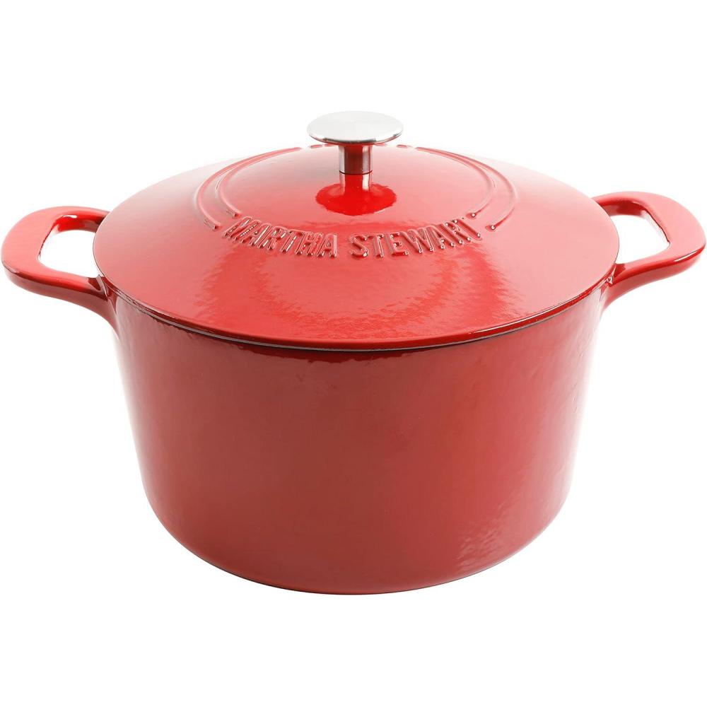 imageMARTHA STEWART Gatwick 7Quart Enamel Cast Iron Dutch Oven Martha Blue Durable HeavyDuty Dutch Oven for Slow Cooking Braising amp BakingRed Ombre