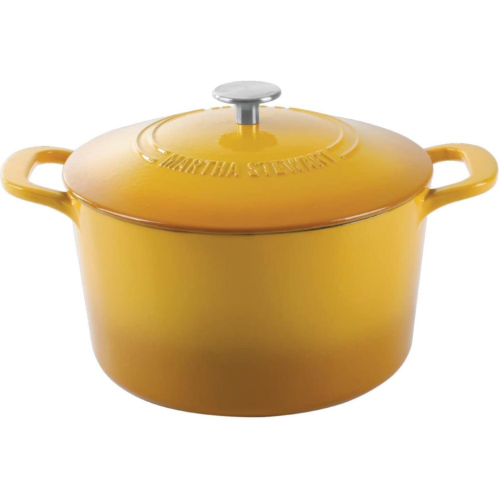 imageMARTHA STEWART Gatwick 7Quart Enamel Cast Iron Dutch Oven Martha Blue Durable HeavyDuty Dutch Oven for Slow Cooking Braising amp BakingYellow