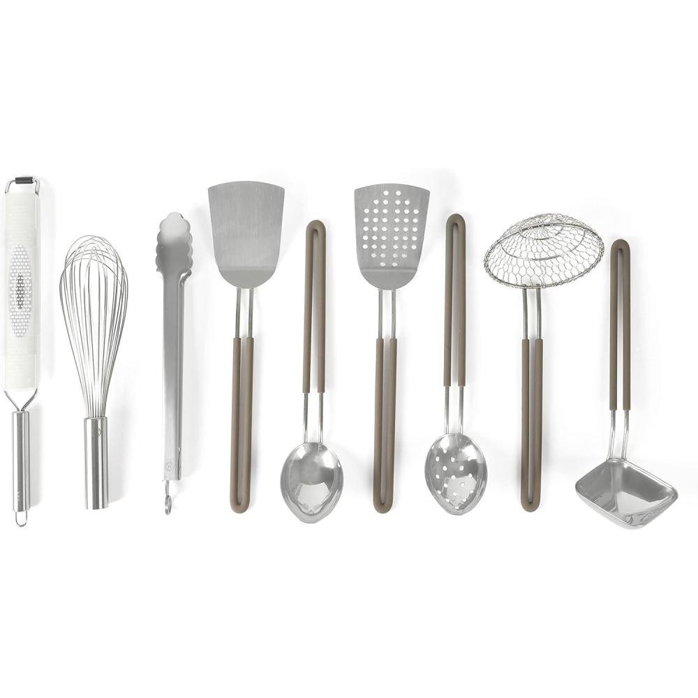 imageMartha Stewart 9Piece Stainless Steel Kitchen Gadget amp Tool Set Prep and Serve Utensils Durable amp RustResistant Dishwasher Safe Cooking AccessoriesBar Tool Set