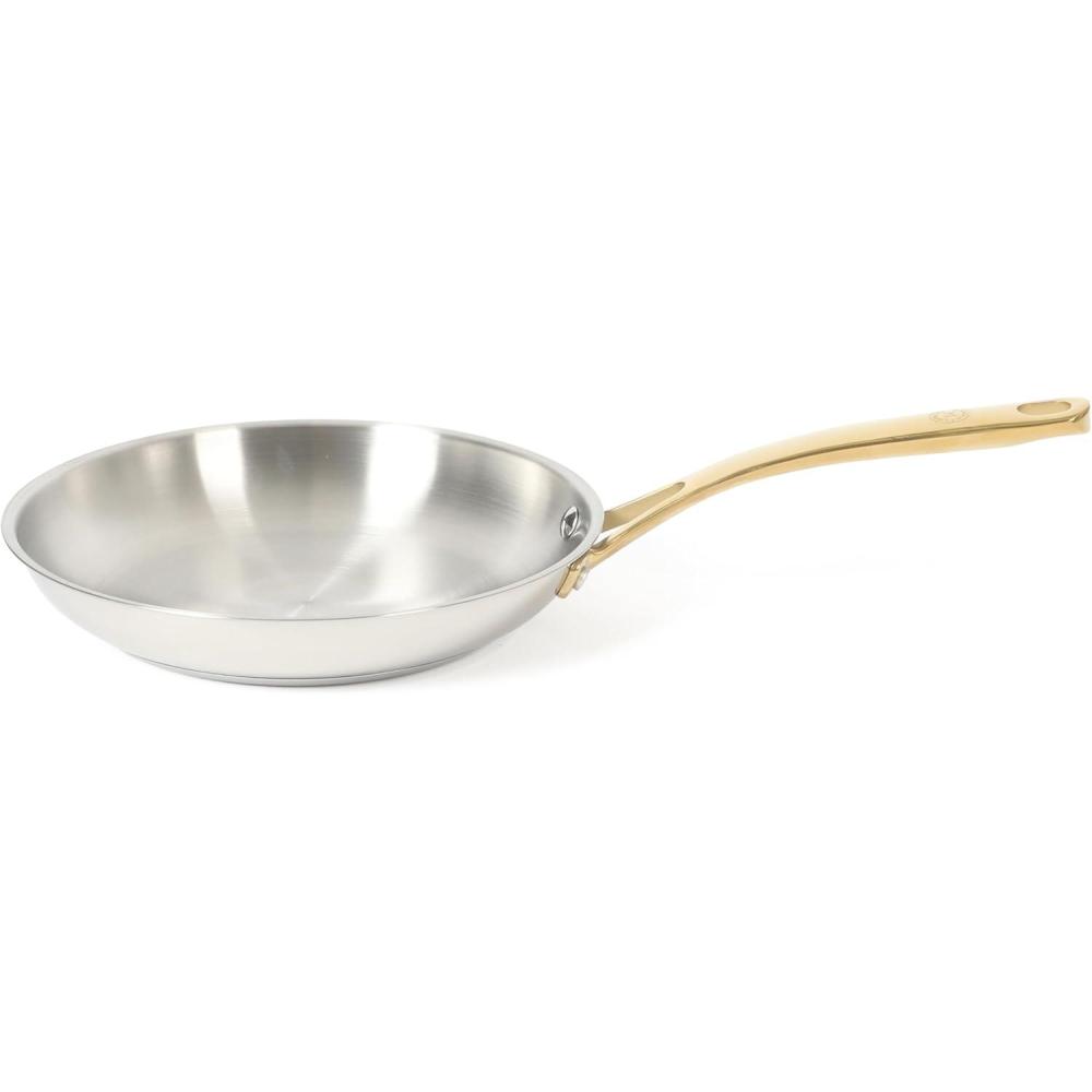 imageMartha Stewart Castelle 10 Piece 188 Durable Stainless Steel Induction Safe NonToxic Triply Bottom Kitchen Pots and Pans Cookware Set Dishwasher SafeStainless Steel W Gold Handle
