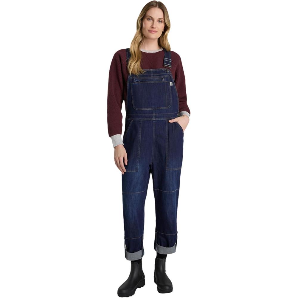 imageMartha Stewart Convertible Overall Denim Utility Jumpsuit Adjustable Cotton Workwear Stretch BibsDark Rinse