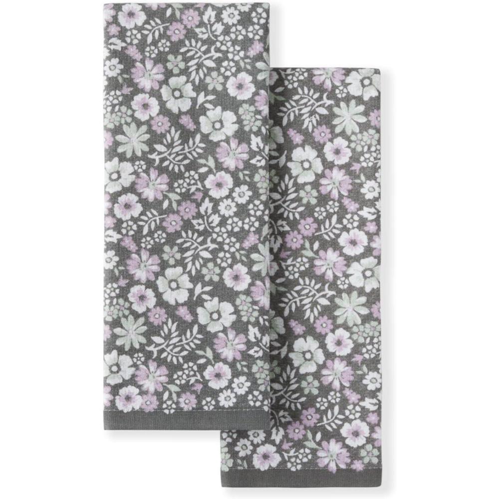 imageMartha Stewart Dual Purpose Kitchen Towel 2Pack Set Strie Medallion 16x28Ditsy Floral
