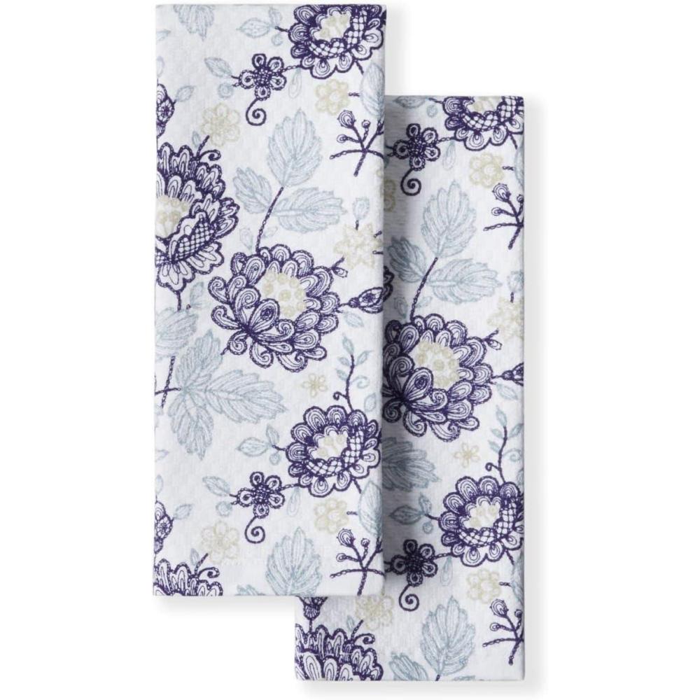 imageMartha Stewart Dual Purpose Kitchen Towel 2Pack Set Strie Medallion 16x28Embellished Floral